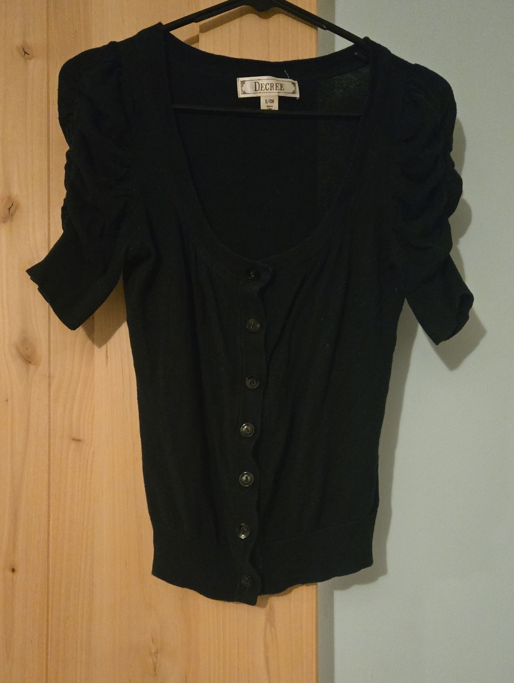 Decree Black Short Sleeve Button-Front Knit Top